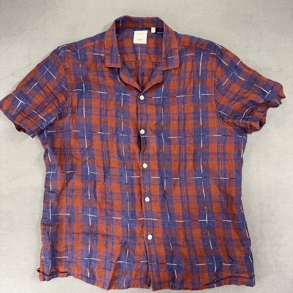 Baird McNutt Murano Slim Fit Mens XL Button Shirt 99% Linen Blend Short Sleeve - Picture 1 of 7